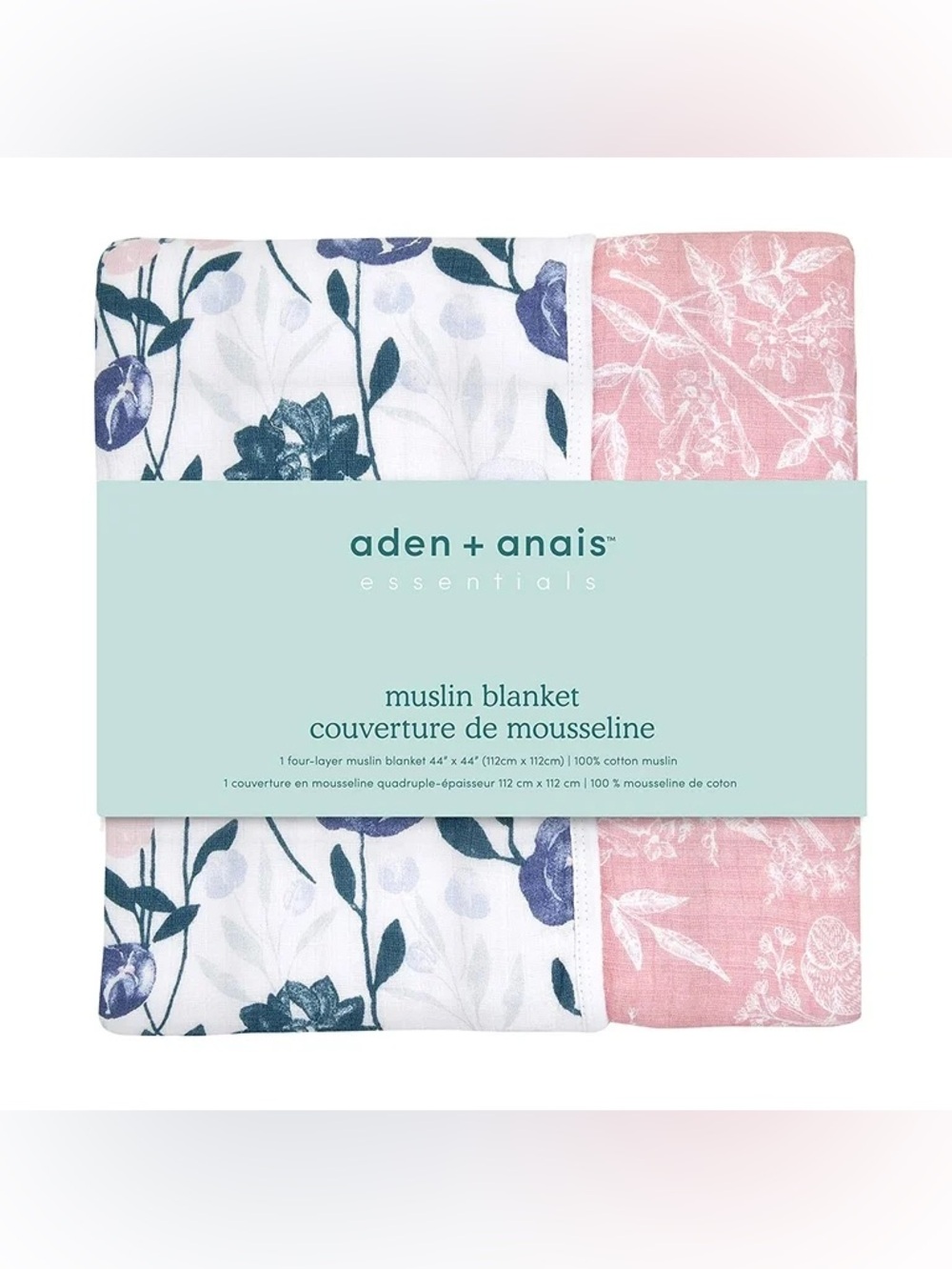 aden + anais Essentials , Cotton Muslin Baby Blanket, Flowers Bloom